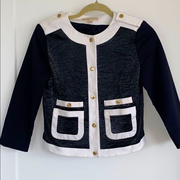 Michael Kors leatherette Cropped Blazer Navy 2 - Picture 3 of 12